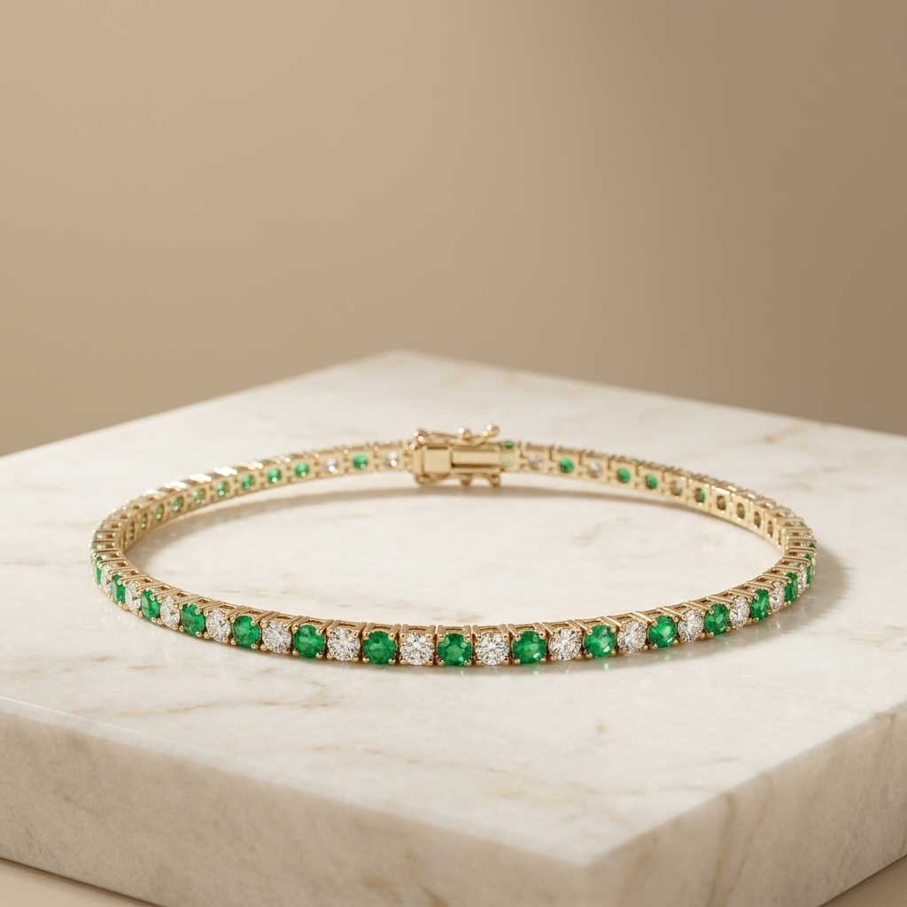 Green Emerald and Diamond Bracelet