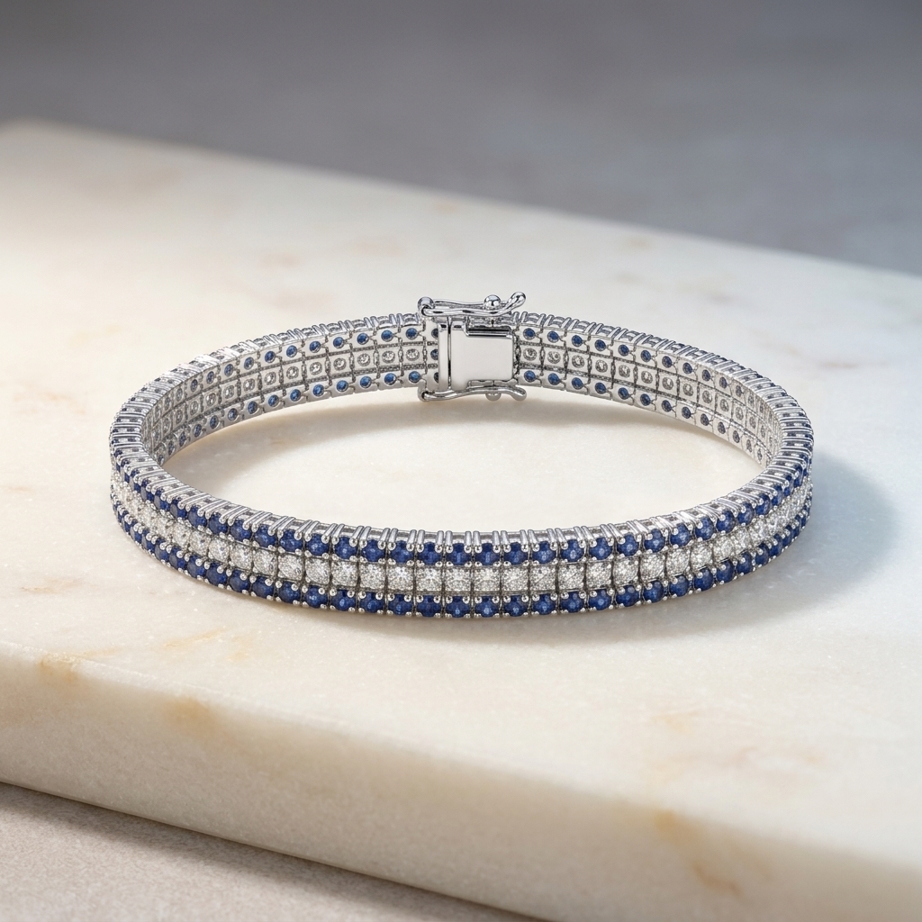 3 Row Sapphire Diamond Bracelet