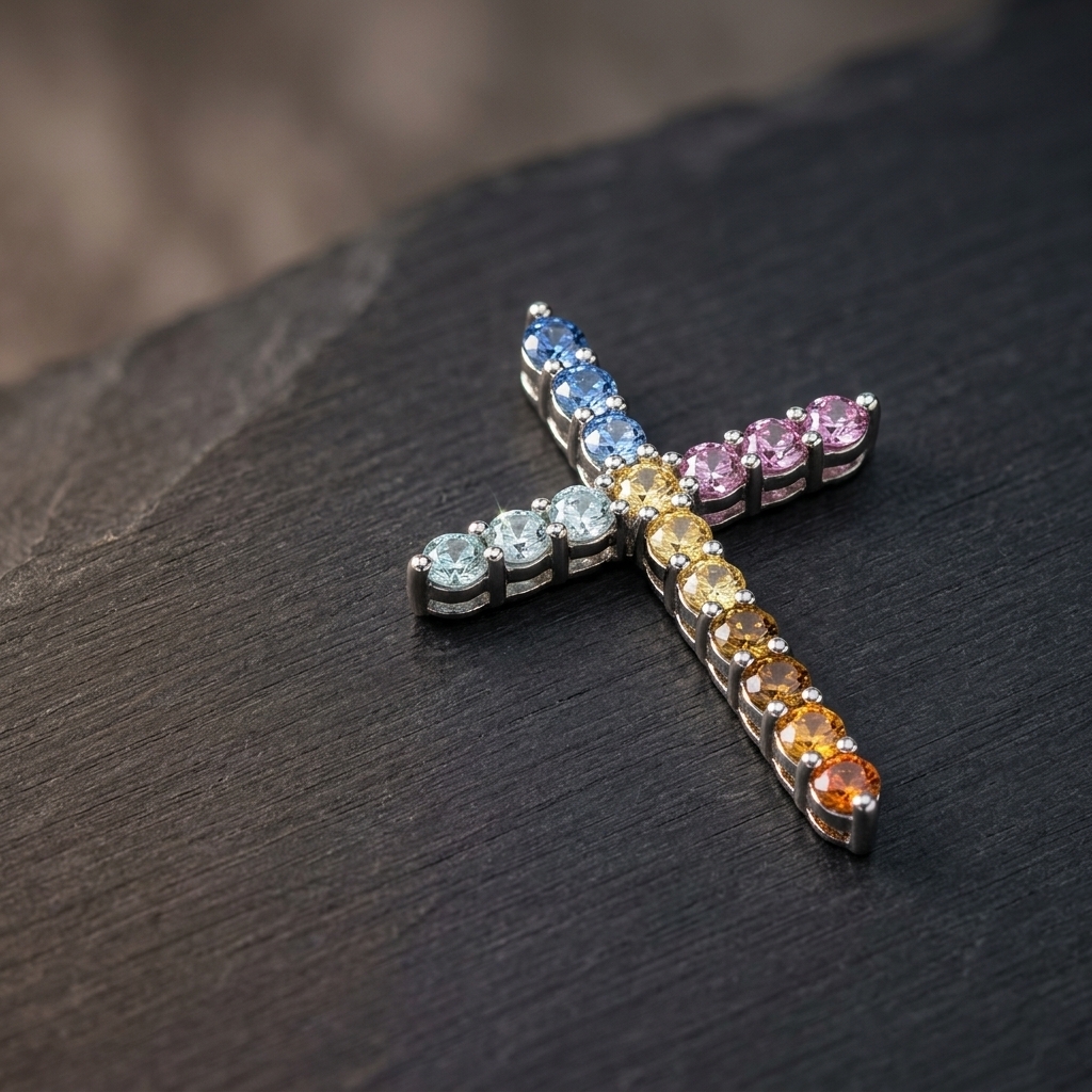 Multi Sapphire Cross Pendant 