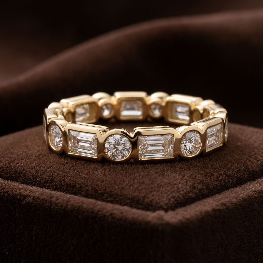 Round Emerald Eternity Band 