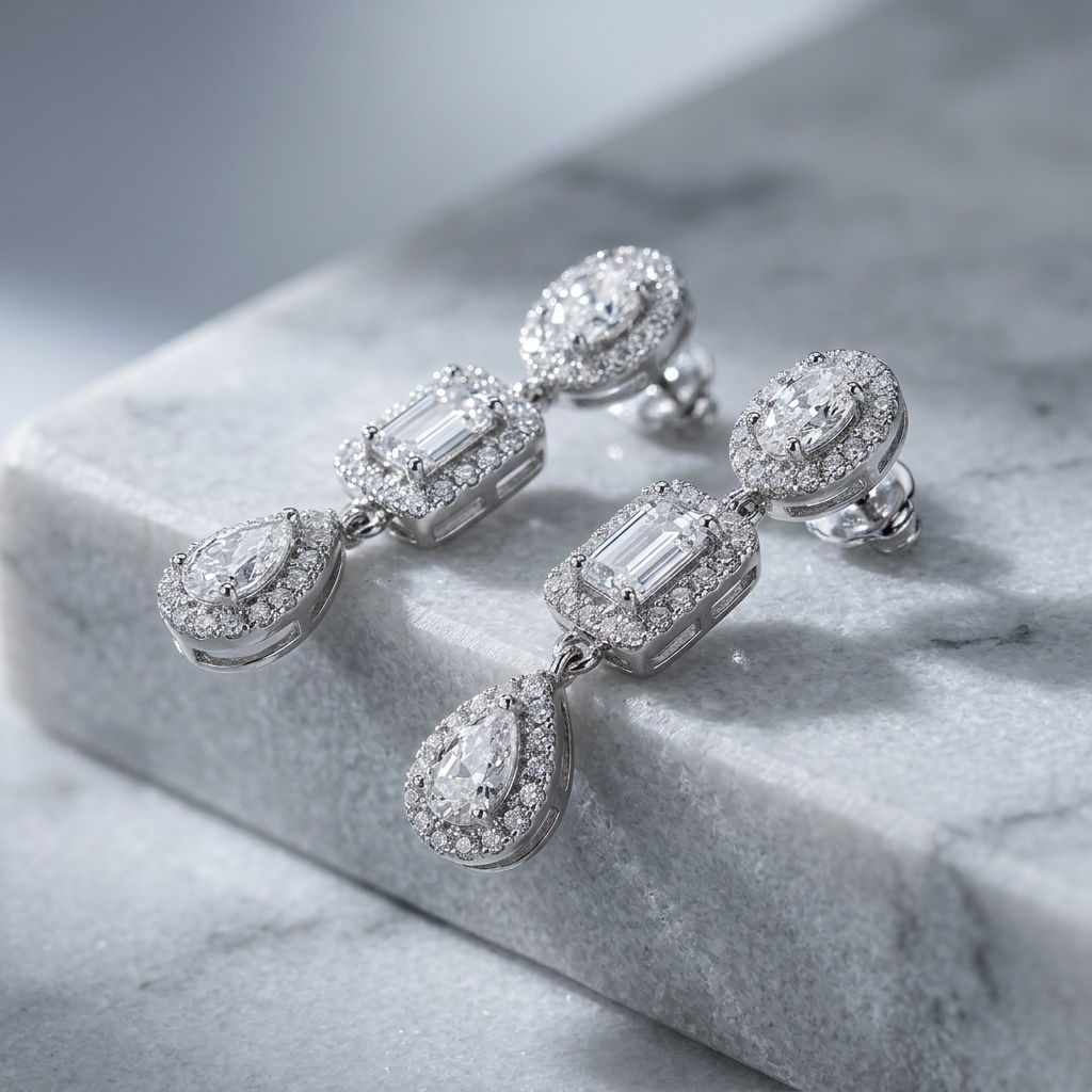 Fancy 3 Stone Earrings