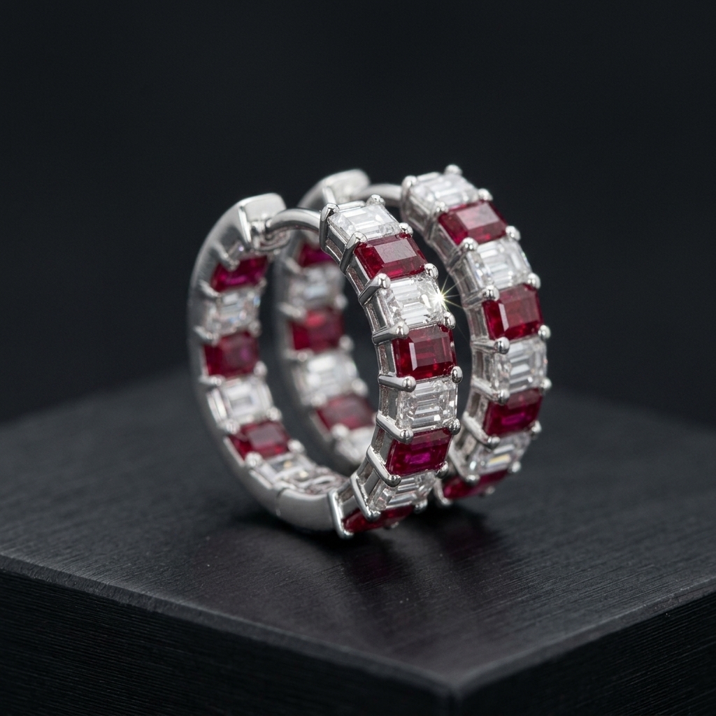 Emerald Diamond + Ruby Hoop 