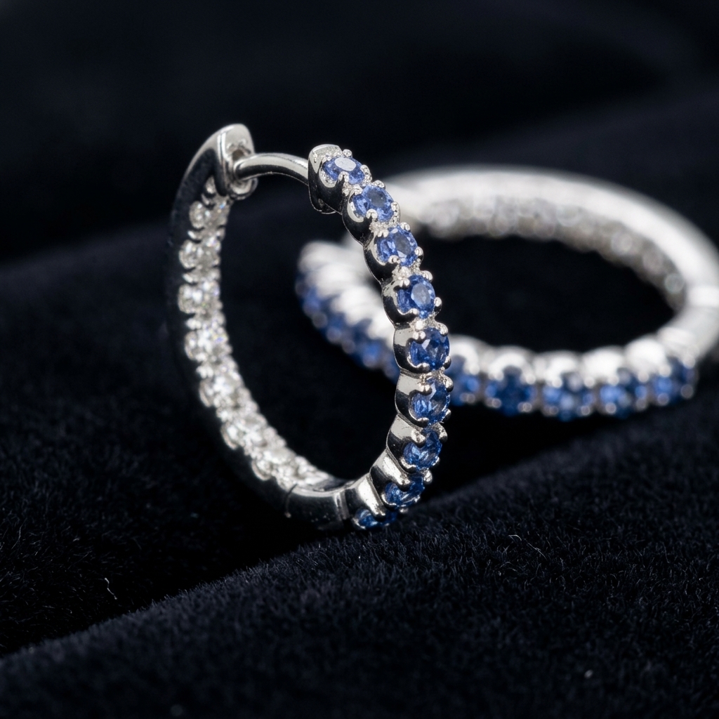 BUTTER CUP SAPPHIRE DIAMOND HOOPS