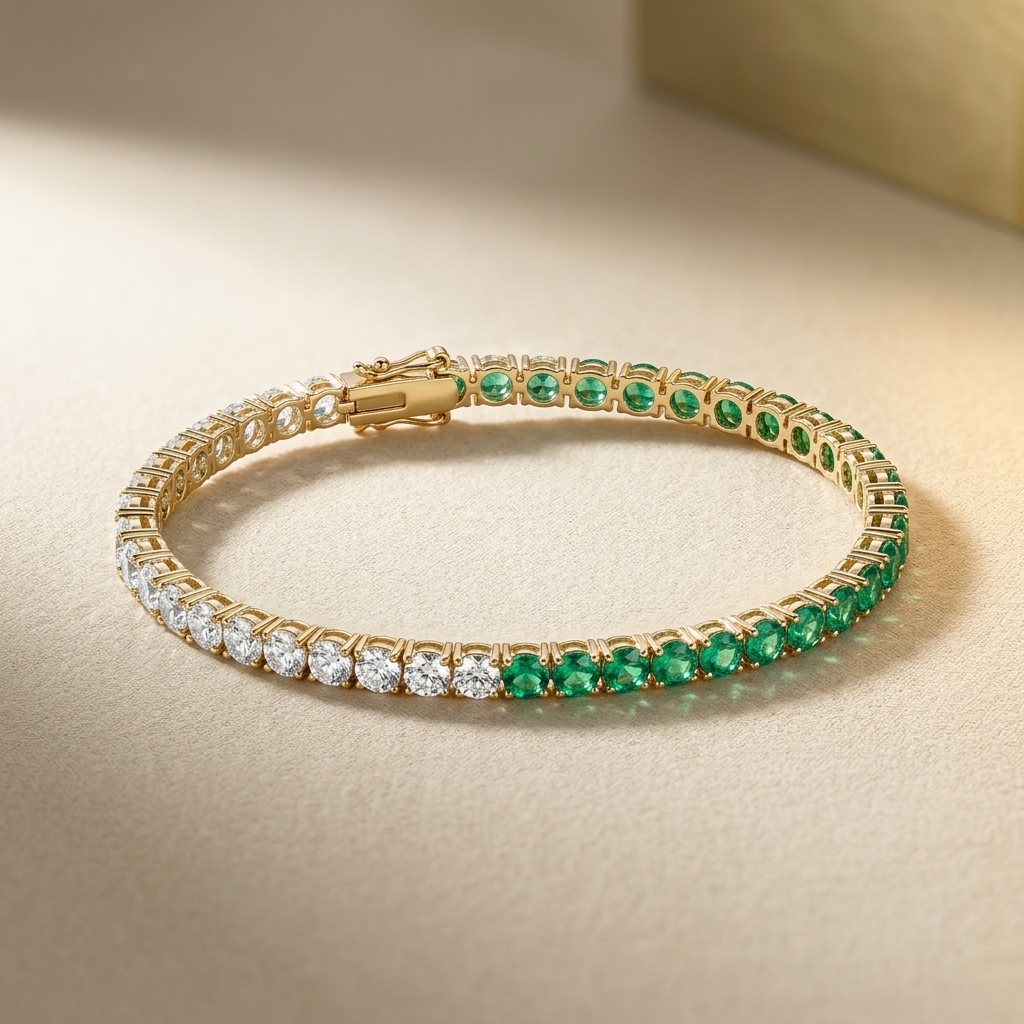 Half Emerald Half Diamond Bracelet